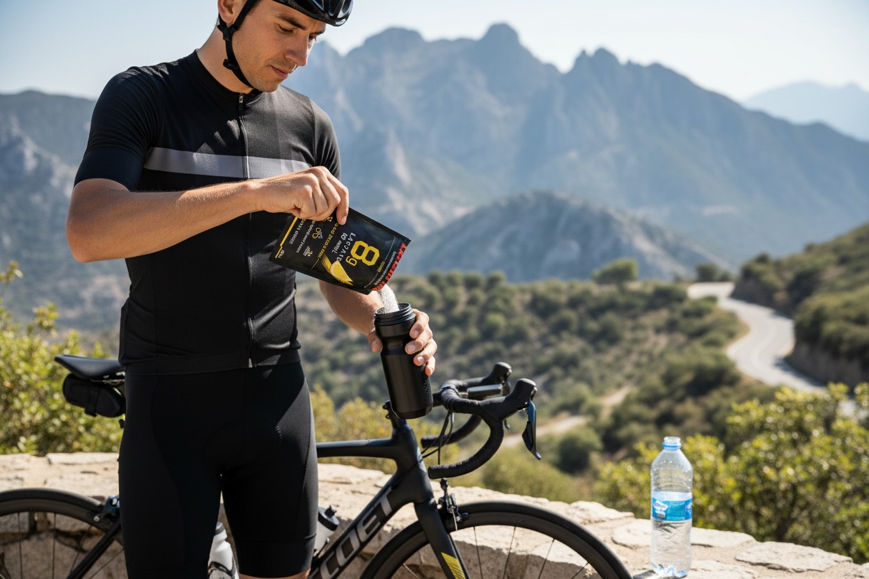 Groupe de triathlètes et coureurs de fond sur route mouillée